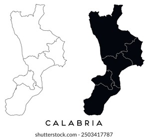 Calabria map of regions districts vector black on white and outline