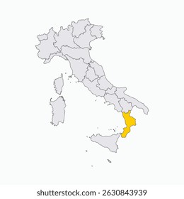 Calabria Region destaque no mapa Itália 