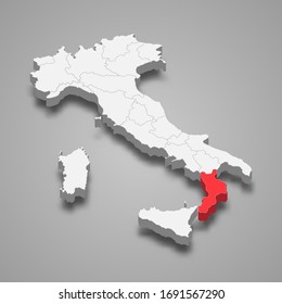 Calabria region location within Italy 3d map