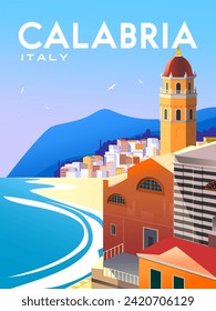 Calabria Travel poster. Handmade drawing vector illustration. 