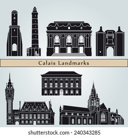 Calais landmarks and monuments isolated on blue background in editable vector file svg
