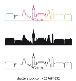 Calais skyline linear style with rainbow in editable vector file svg