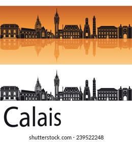 Calais skyline in orange background in editable vector file svg