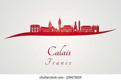 Calais skyline in red and gray background in editable vector file svg