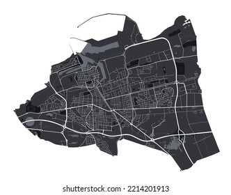 Calais vector map. Detailed vector map of Calais city administrative area. Cityscape poster metropolitan aria view. Black land with white roads and avenues. White background. svg