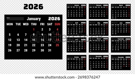 Calander 12 month 2026 eps 10