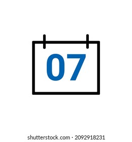 Calander icon showing date 7 isolated on white background