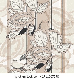 Calathea Flower. Leaves. Vegetation. Tropical plant. Seamless vector pattern with flowers, lines and geometry. Hand drawing.