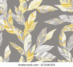 Calathea leaves floral vector seamless pattern. Exotic striped tropical foliage. Textile print with banana tree branches. Summer endless pattern with tropical leaves. Wallpaper cute design