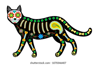 Calavera cat isolated on white for Mexican Day of the dead (DÃ­a de Muertos)