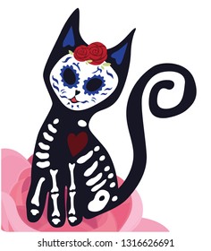 Calavera cat isolated on white for Mexican Day of the dead (Di­a de Muertos) - Ilustracao