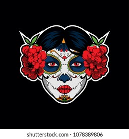 Calavera Catrina head or sugar skull vector