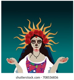 Calavera Catrina. An icon of the Mexican Día de los muertos, or Day of the Dead. Vector illustration.