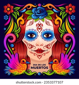 Calavera Catrina makeup, day of the dead or Dia de Muertos Skull girl with vibrant color design