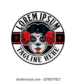 Calavera Catrina sugar skull vector logo template