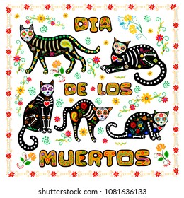 Calavera cats background for Mexican Day of the dead (DÃ­a de Muertos)