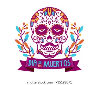 Calavera Dia de los muertos poster. sugar skull. day of the dead vector illustration