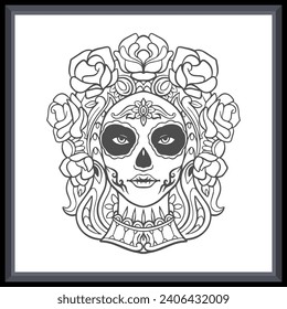 Calavera girl head mandala arts isolated on white background.