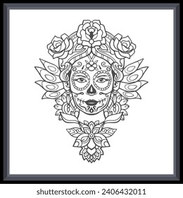 Calavera girl head mandala arts isolated on white background.