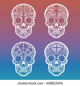 Calavera or mexican decortive skull on colorful background, vector illustration