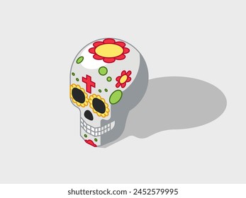 Calavera mexican skull isometric vector illustration with shadow