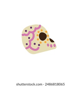 Calavera painted sugar skull side view vector flat illustration. Mexican dia de los muertos day. Decorative cranium with floral ornament. Traditional face mask head for Day of the dead decoration