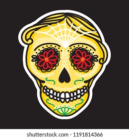 Calavera sign Dia de los muertos. Mexican Day of the dead. Vector hand drawing illustration man isolated on dark background