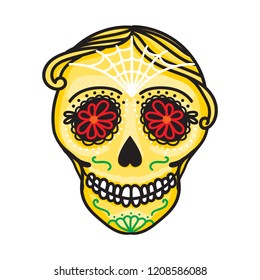 Calavera sign Dia de los muertos. Mexican Day of the dead. Vector hand drawing illustration man isolated on white background