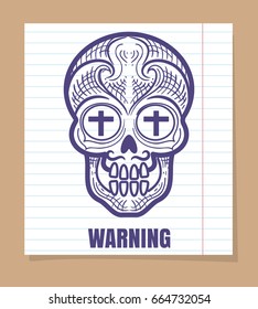 Calavera or sugar skull on linear page. Vector day of dead poster