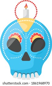 Calaverita Day of the Dead Concept, Sugar skulls with candle vector Icon design, Mexican culture symbol on White background, Customs and Traditions Signs, cinco de Mayo federal holiday elements