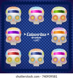 Calaverita de Azúcar (Sugar Skull in Spanish) Mexican Day Of The Dead Set - Copy Space
