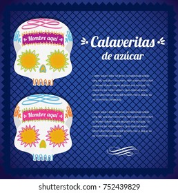 Calaverita de Azúcar (Sugar Skull in Spanish) Mexican Day Of The Dead Composition - Copy Space