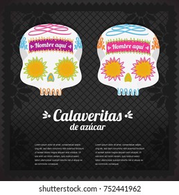 Calaverita de Azúcar (Sugar Skull in Spanish) Mexican Day Of The Dead Composition - Copy Space