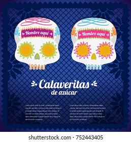 Calaverita de Azúcar (Sugar Skull in Spanish) Mexican Day Of The Dead Composition - Copy Space