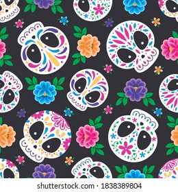 CALAVERITA MEXICANA_MEXICAN SKULL PATTERN BLACK BACKGROUND