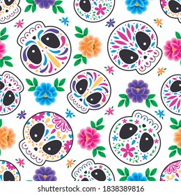 CALAVERITA MEXICANA_MEXICAN SKULL PATTERN WHITE BACKGROUND