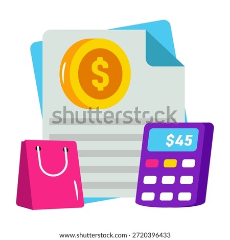 Calc with bag, concept of shopping calculation icon 