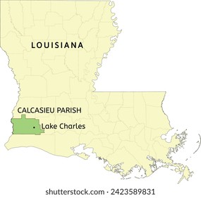 Calcasieu Parish and city of Lake Charles location on Louisiana state map