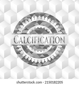 Calcification grey icon or emblem with geometric cube white background. 