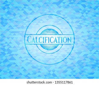 Calcification sky blue emblem with triangle mosaic background
