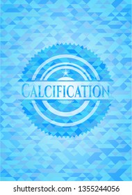 Calcification sky blue emblem with triangle mosaic background