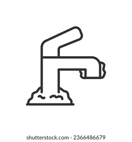 Escala calcificada en grifo de agua, icono lineal. Línea con trazo editable