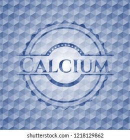Calcium blue emblem or badge with abstract geometric pattern background.