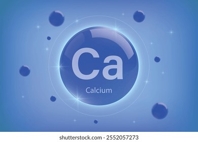 Calcium blue icon. Essential mineral capsule with glowing effects for bone health and wellnes. Perfect for medical, cosmetic, and nutritional supplement designs