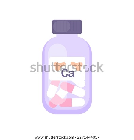 Calcium bottle. Nutrient deficient.  Flat vector illustration. Medicine dietary, health care concept for banner, website design.