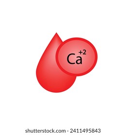 Electrolito de Ca de calcio. Icono aislado en fondo blanco. Hipercalcemia e hipocalcemia. Exceso de calcio y trastornos electrolíticos deficitarios. Diseño científico. Ilustración vectorial.