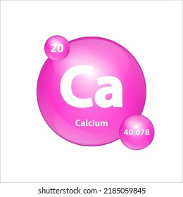 Calcium (Ca) icon structure chemical element round shape circle Pink. 3D Illustration vector. Chemical element of periodic table Sign with atomic number. Study in science for education. 