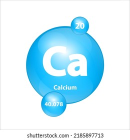 Calcium (Ca) icon structure chemical element round shape circle light blue. Chemical element of periodic table Sign with atomic number. Study in science for education. 3D Illustration vector. 