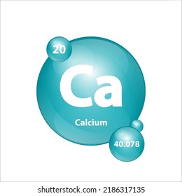 Calcium (Ca) icon structure chemical element round shape circle green dark, blue. Chemical element of periodic table Sign with atomic number. Study in science for education. 3D Illustration vector. 