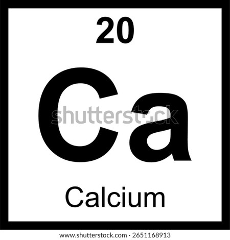 Calcium (Ca) periodic table of elements tile. Icon with atomic number 20. Alkaline earth metal essential for bones and teeth. Health and science education.